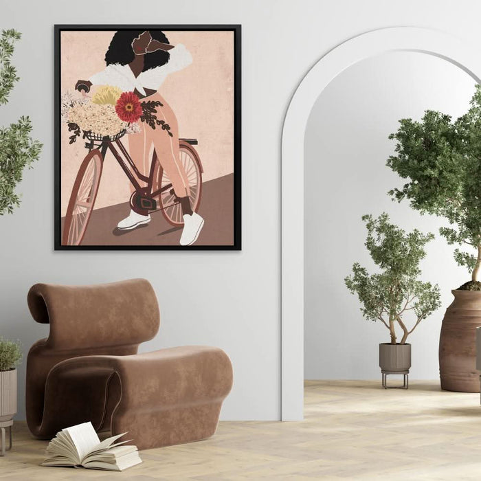 Cyclist Abstract - Beige Bike Canvas Print