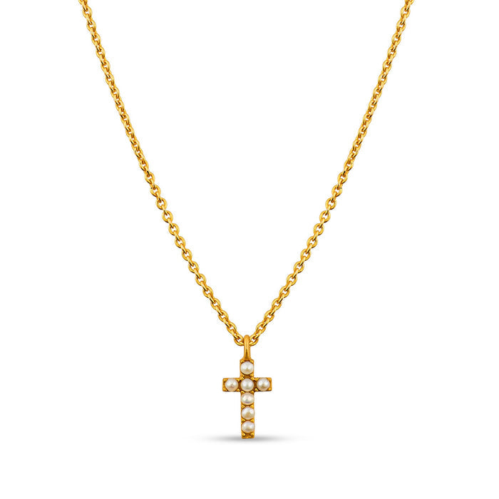 Dainty Pearl Cross Necklace