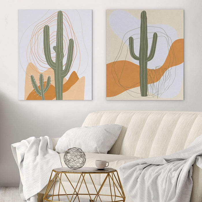 Desert Cactus Duo - Earth Tones Wall Art for Hallway