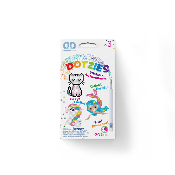 Diamond Dotz Dotzies Stickers - Sweet by Diamond Dotz is a DIY kit featuring colorful pixelated cat, unicorn, and llama sticker designs. Enjoy 20 fun unicorn projects—it's easy, quick, and perfect for creative crafting!.