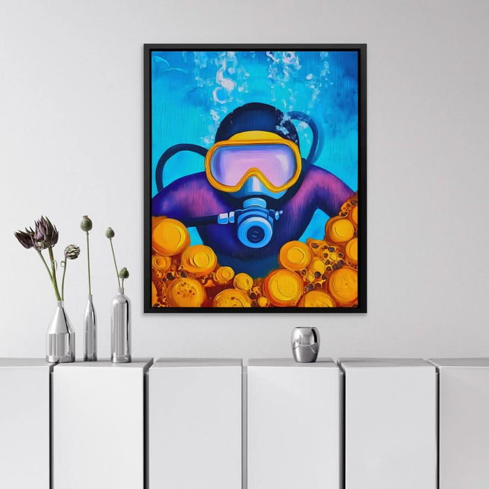 Dive into the Blue - Abstract Wall Art in Black Frame