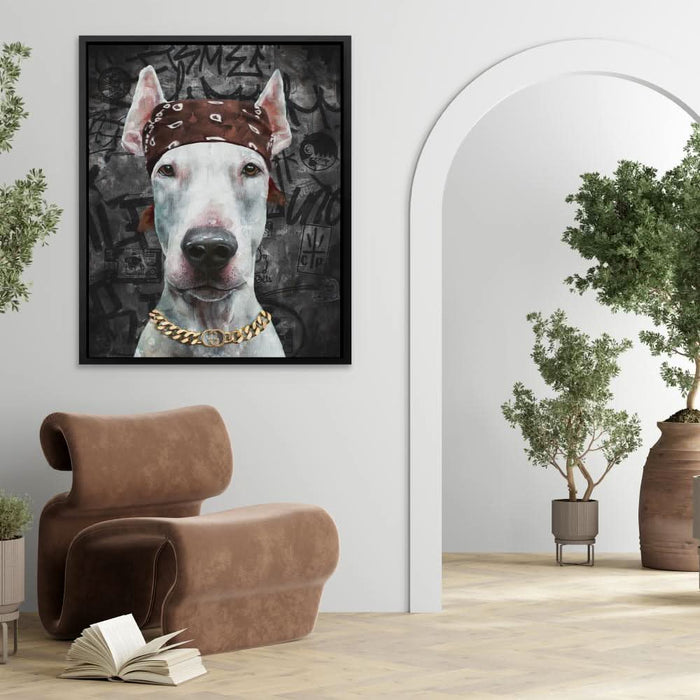 Dog in Bandana - Modern Wall Art in Black Frame