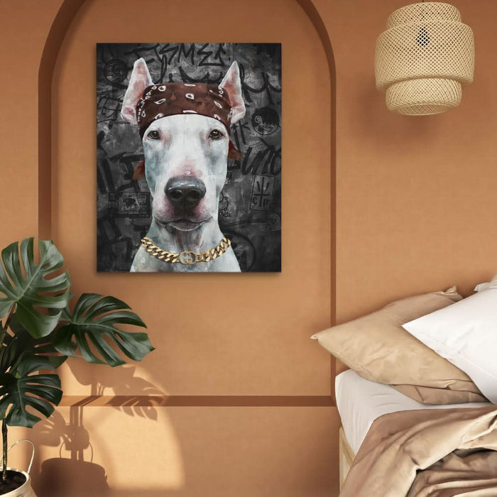 Dog in Bandana - Pit Bull Wall Art in Black Frame