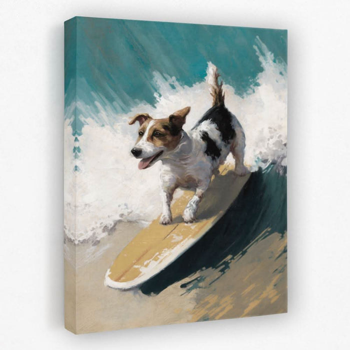 Dog On A Wave - Beach Canvas Wall Art