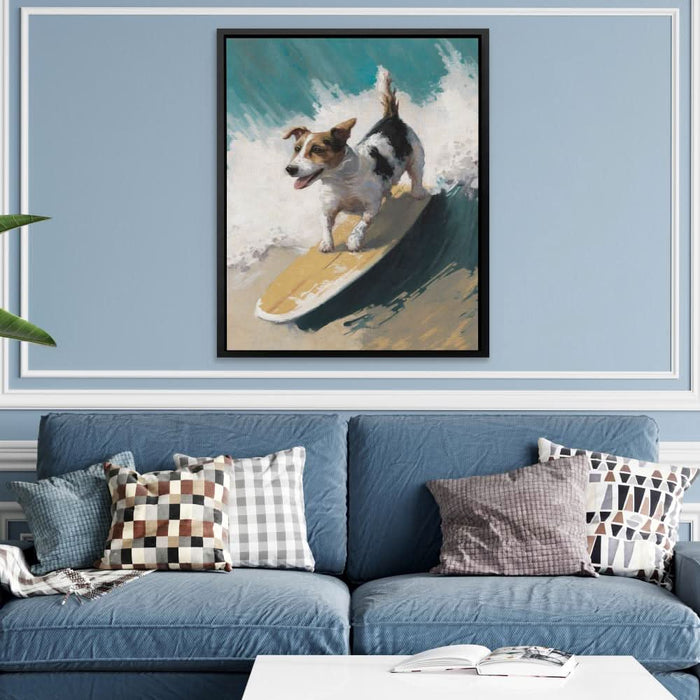 Dog On A Wave - Beach House Canvas Print