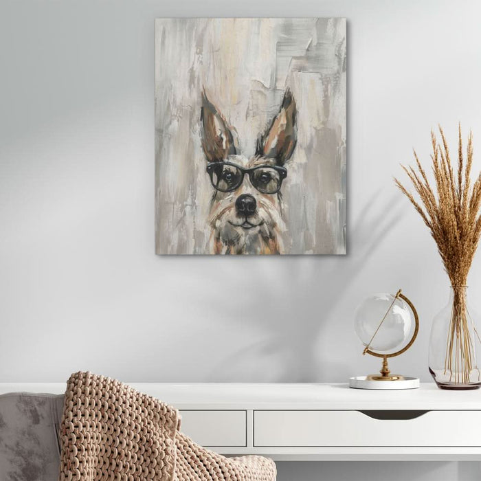 Dog With Glasses - Modern Wall Art in Black Frame