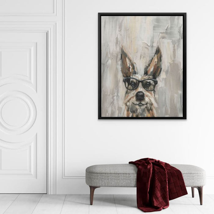 Dog With Glasses - Gray Canvas Print