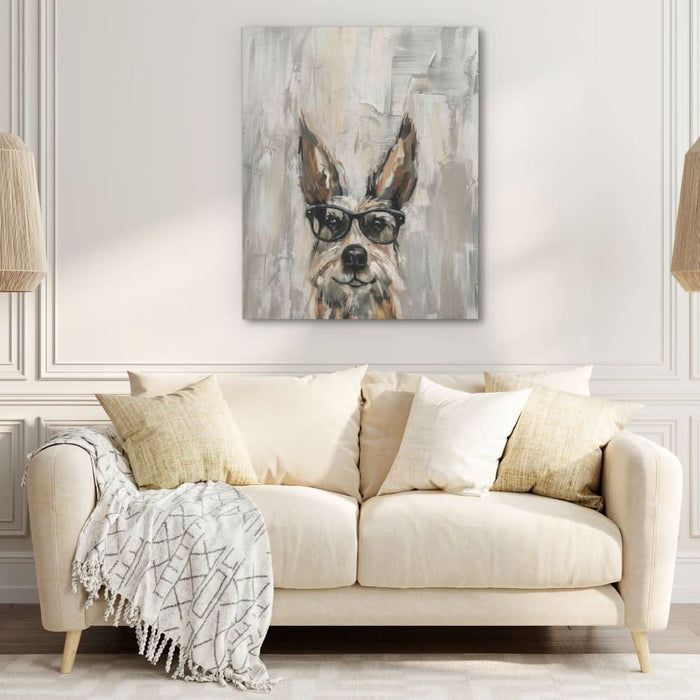 Dog With Glasses - Large Modern Canvas Print