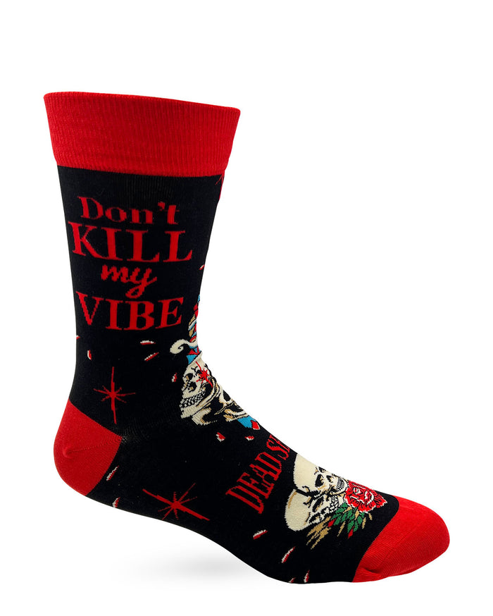 Don't Kill My Vibe Dead Serious Men's Novelty Crew Socks with Sculls