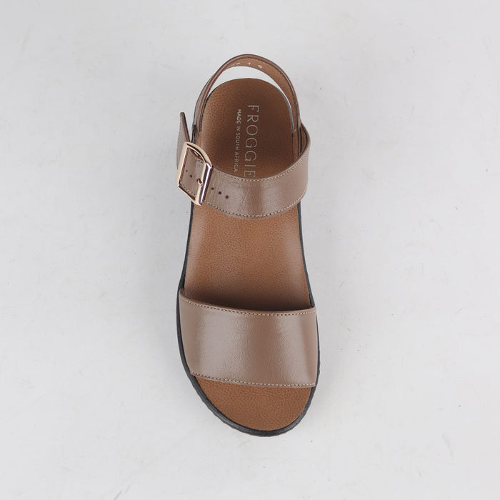 Froggie Women's Double Band slingback wedge Sandal-Removable Footbed- Stone Leather- 13071 - top angle.