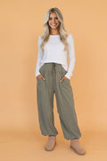 Drawstring Elastic Waist Wide Leg Pants