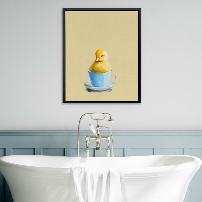 Duckling In Blue Cup - Cup Wall Art in Black Frame