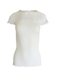 EGI Exclusive Merino Wool Blend Top Lace Trim Short Sleeves. Proudly Made in Italy.