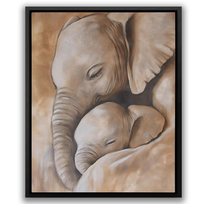 Elephant Affection - Brown Animals Canvas Print
