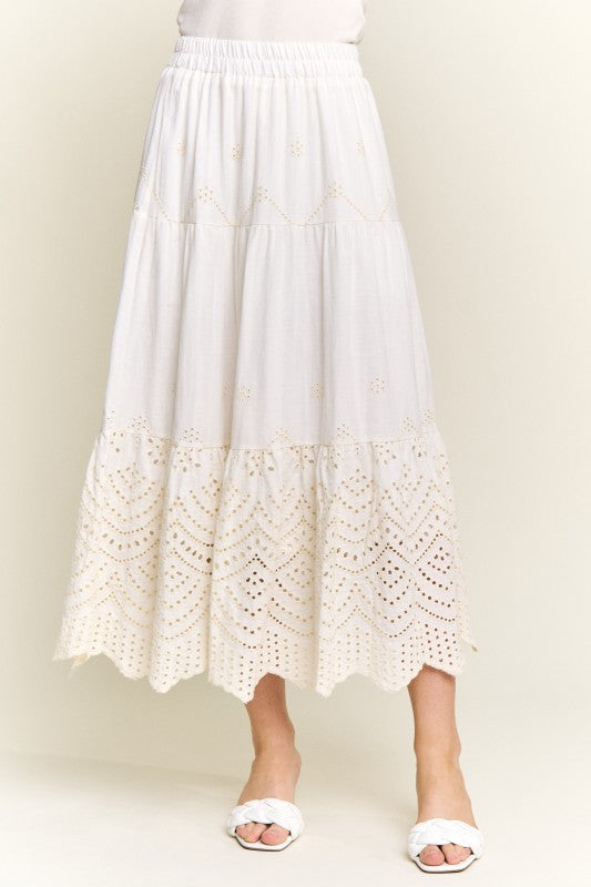 Embroidered Tiered Midi Skirt