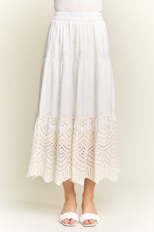 Embroidered Tiered Midi Skirt