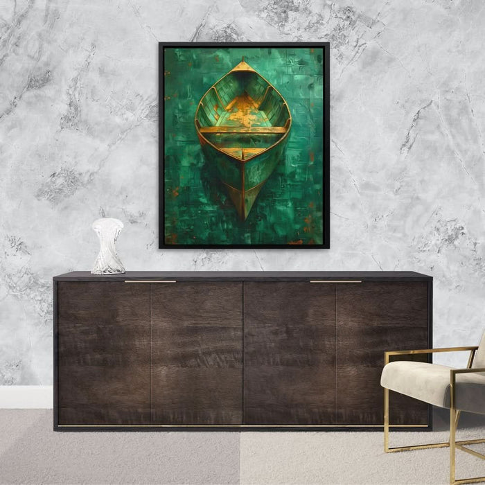 Emerald Canoe - Contemporary Wall Art in Black Frame