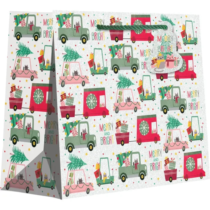 Euro Tote - Large - Christmas Cats in Cars - 6 Count -
