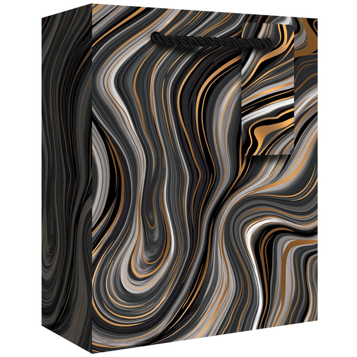 Euro Tote With Tissue - Medium - Marbleized Black - 6 Count
