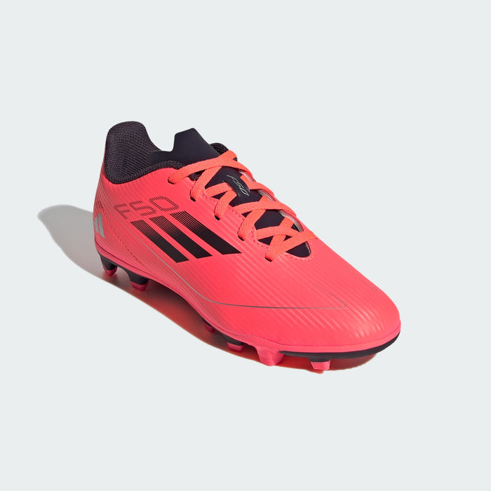 adidas F50 CLUB Flexible Ground Cleats | Turbo Orange / Aurora Black / Platinum Metallic | Kid's