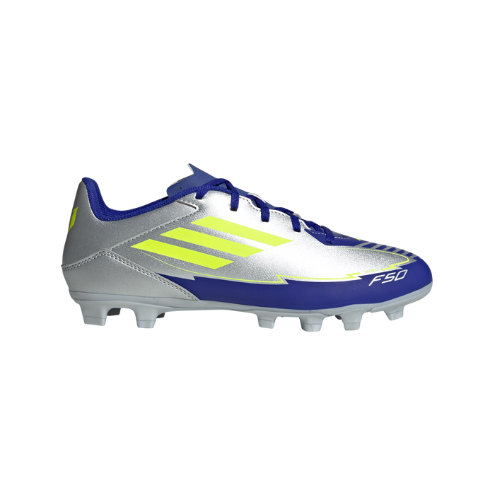 adidas F50 CLUB MESSI Firm/Multi-Ground Soccer Cleats | Silver Metallic-Solar Yellow-Lucid Blue | Men's