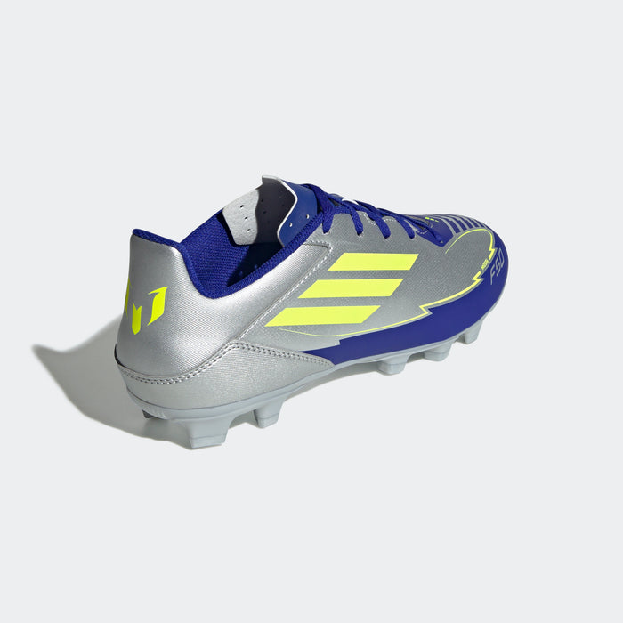 adidas F50 CLUB MESSI Firm/Multi-Ground Soccer Cleats | Silver Metallic-Solar Yellow-Lucid Blue | Men's
