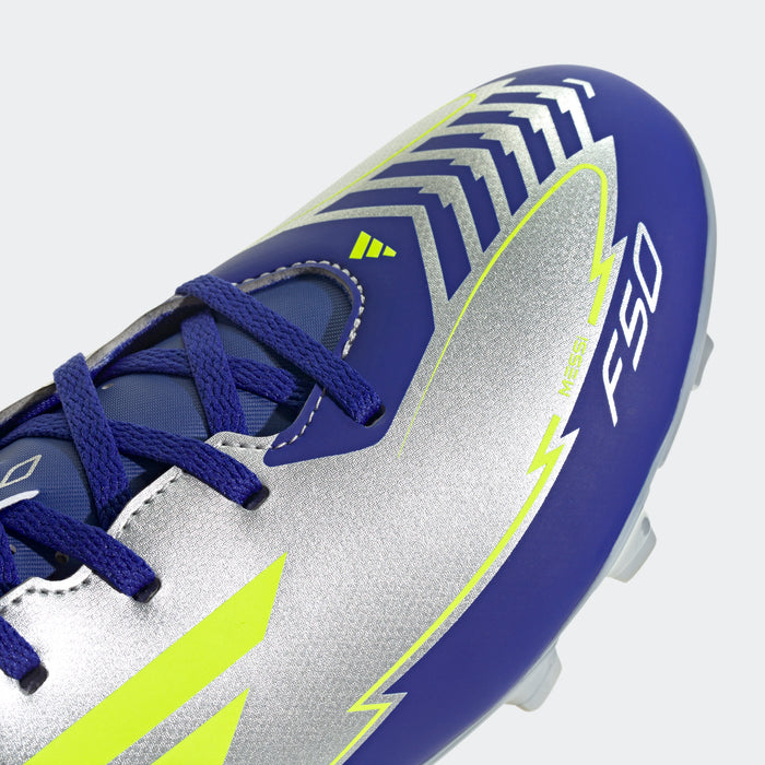 adidas F50 CLUB MESSI Firm/Multi-Ground Soccer Cleats | Silver Metallic-Solar Yellow-Lucid Blue | Men's