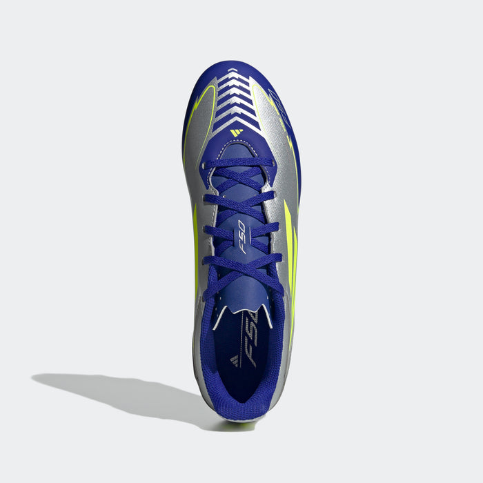 adidas F50 CLUB MESSI Firm/Multi-Ground Soccer Cleats | Silver Metallic-Solar Yellow-Lucid Blue | Men's