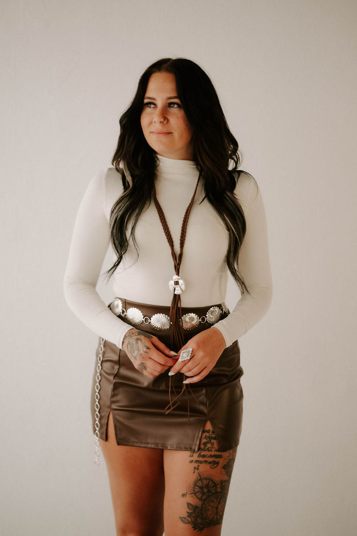 Faux Leather Double Slit Mini Skirt