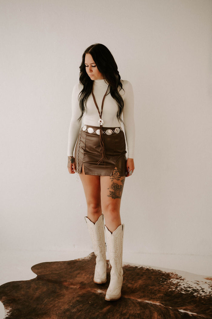 Faux Leather Double Slit Mini Skirt