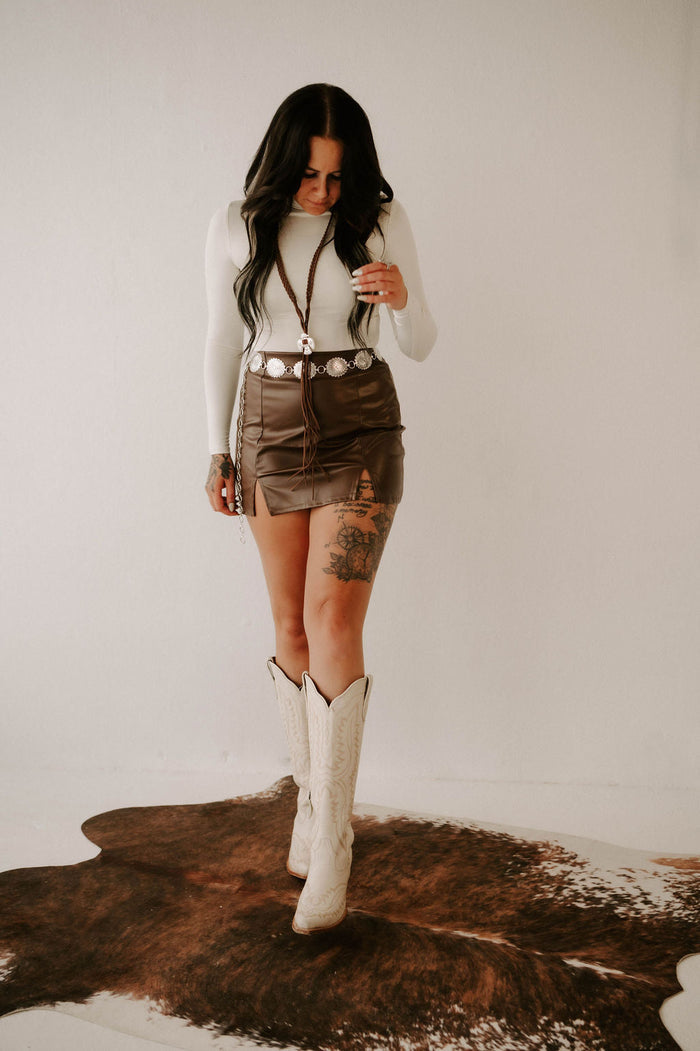 Faux Leather Double Slit Mini Skirt