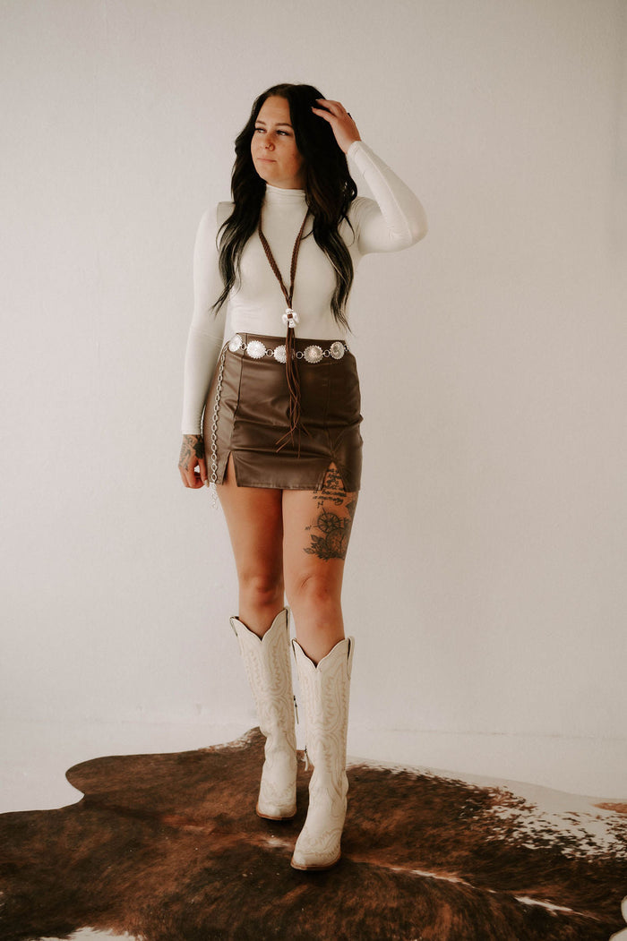 Faux Leather Double Slit Mini Skirt