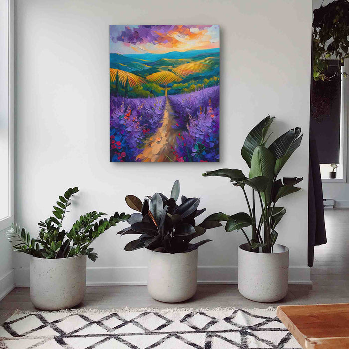 Fields of Amethyst - Impressionist Wall Art in Black Frame