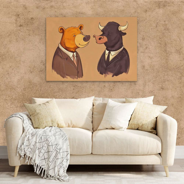 Financial Frenemies - Modern Beige Canvas Wall Art