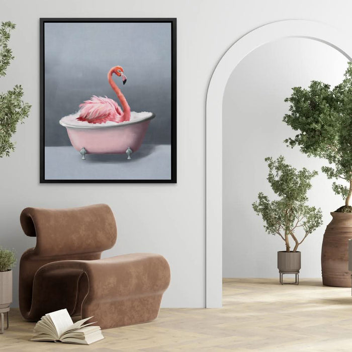 Flamingo In The Bath - Bohemian Wall Art in Black Frame