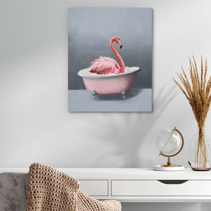 Flamingo In The Bath - Pink Canvas Print