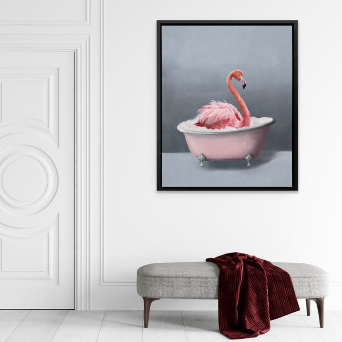 Flamingo In The Bath - Bohemian Pink Canvas Wall Art