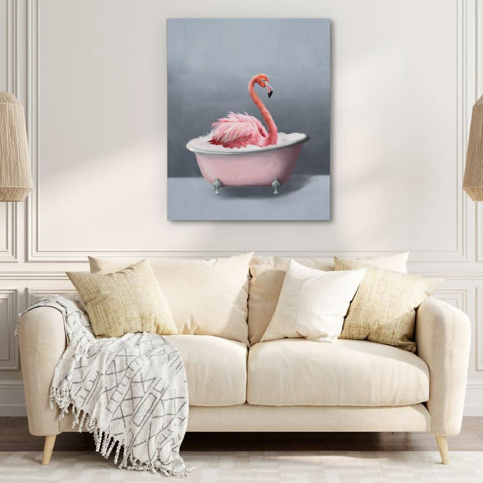 Flamingo In The Bath - Large Bohemian Canvas Print
