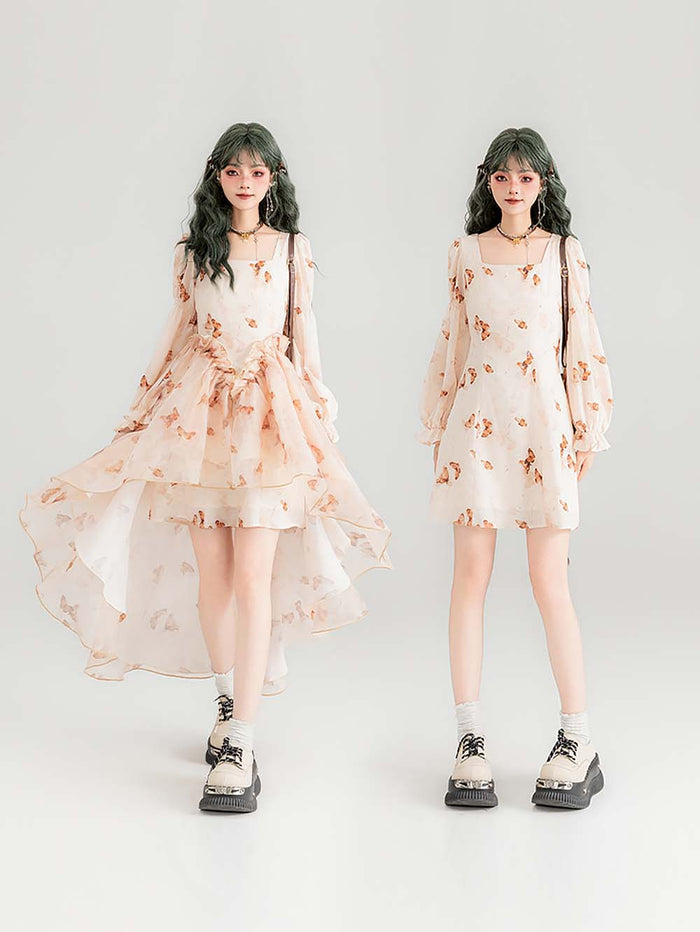 Fluttering Floral Square Collared Versatile Dress | ZAKAPOP
