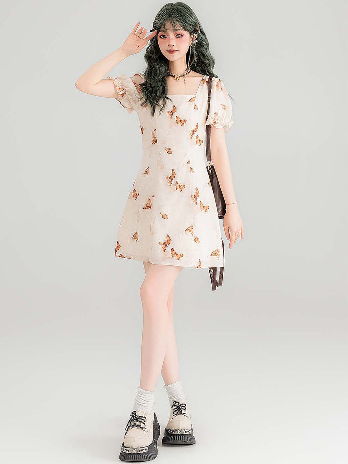 Fluttering Floral Square Collared Versatile Dress | ZAKAPOP
