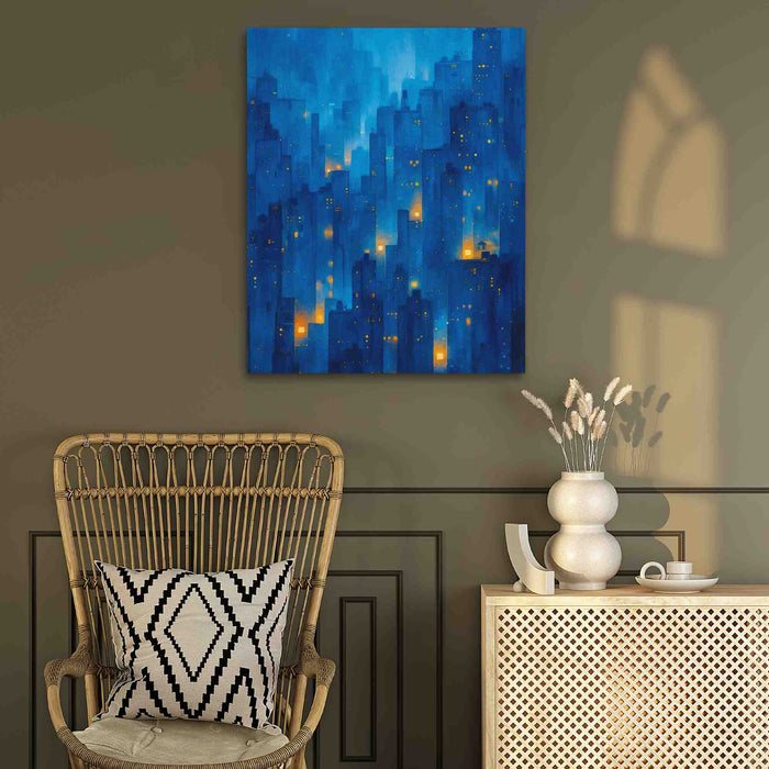 Foggy City - Abstract Blue Canvas Wall Art