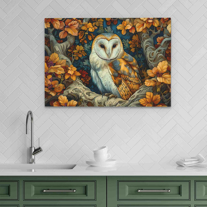 Forest Owl - Fall Wall Art in Black Frame