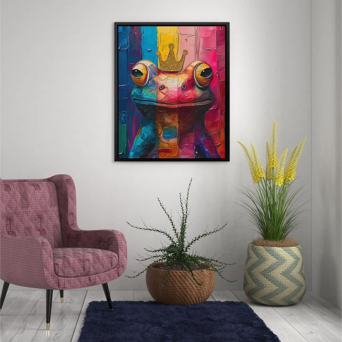 Frog King - Blue Canvas Wall Art