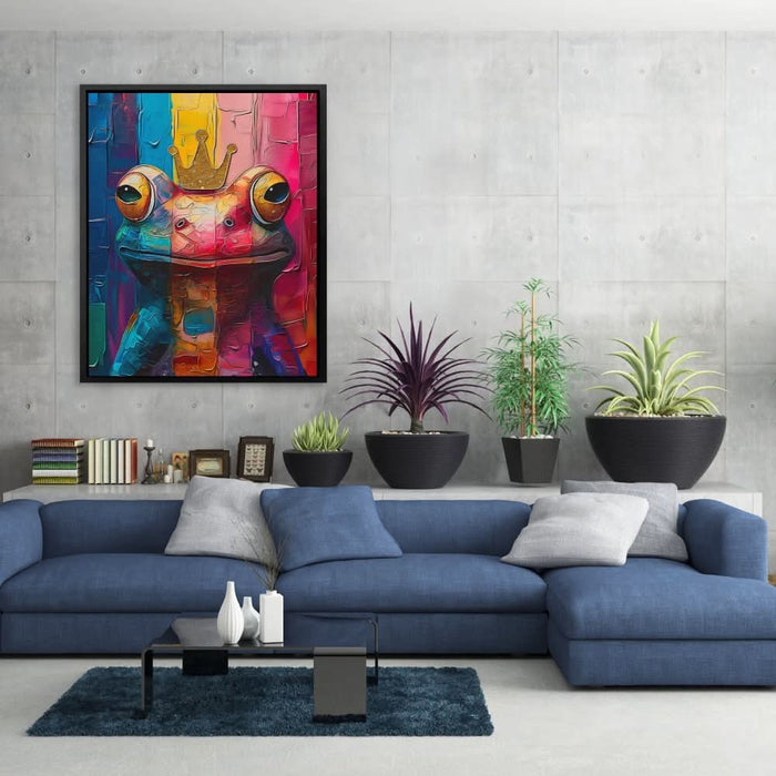 Frog King - Frog Wall Art in Black Frame