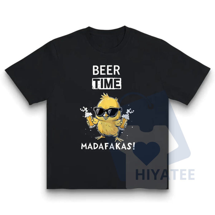 Fun 'Beer Time' Chicken Graphic T-shirt – Summer Cotton Tee Made In USA