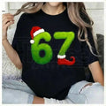 Funny Gen Z Pop 67 Meme T-Shirt – Green Guy Santa Hats Graphic 100% Cotton Christmas Tee