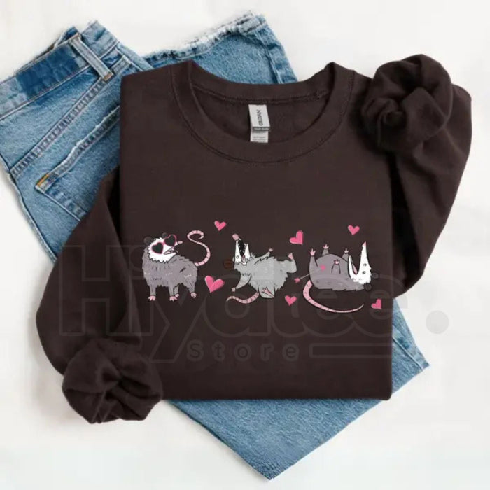 Funny Possum Valentine Sweatshirt: Cute Opossum Love Heart Crewneck Gift