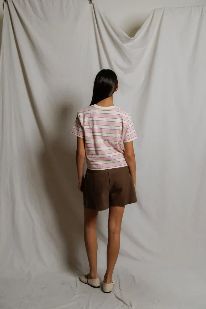 Gia Crew Tee-Sugar Pink Stripe