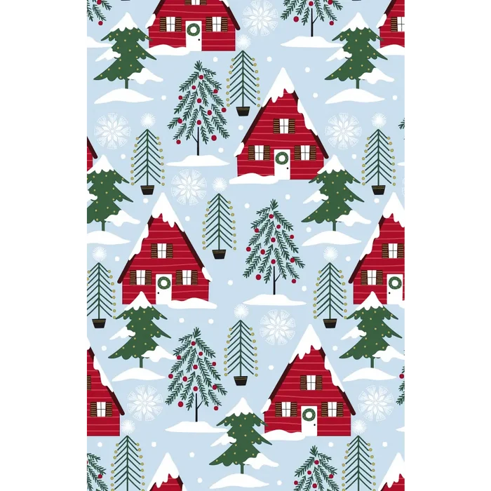 Gift Wrap - GW-9418 Cozy Cabins on Smoky Blue - 24 X 417’ -