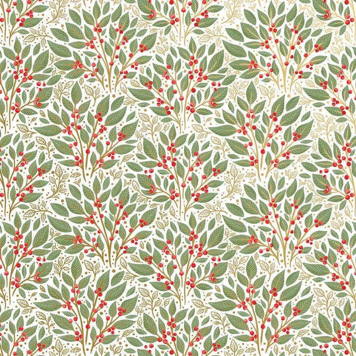 Gift Wrap - Holly Tapestry White (Recycled Fiber) -